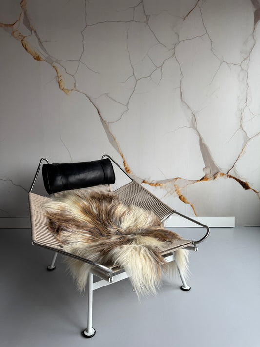 ONE OF A KIND Long wool White with Rusty Grey Locks Icelandic Sheepskin