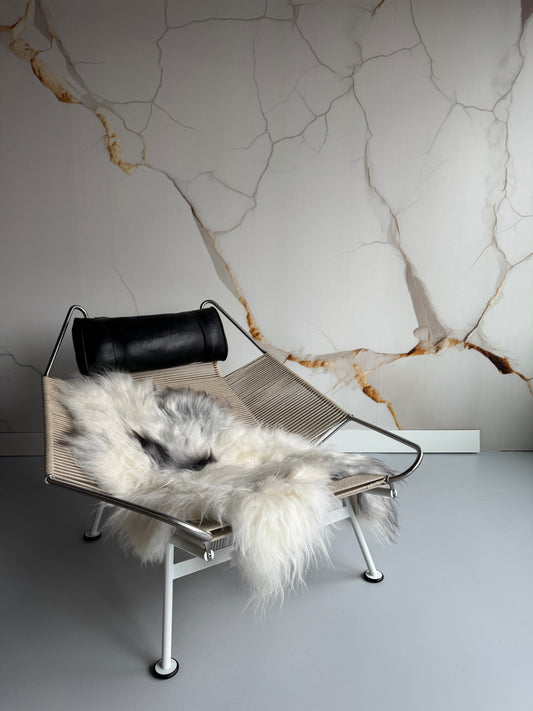 ONE OF A KIND White Long wool Icelandic Sheepskin with Grey spots