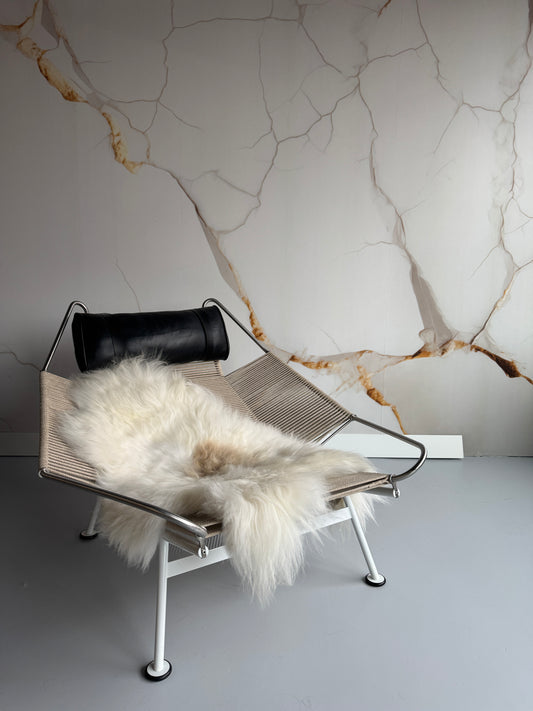 ONE OF A KIND Long wool White with pale Beige spot Icelandic Sheepskin