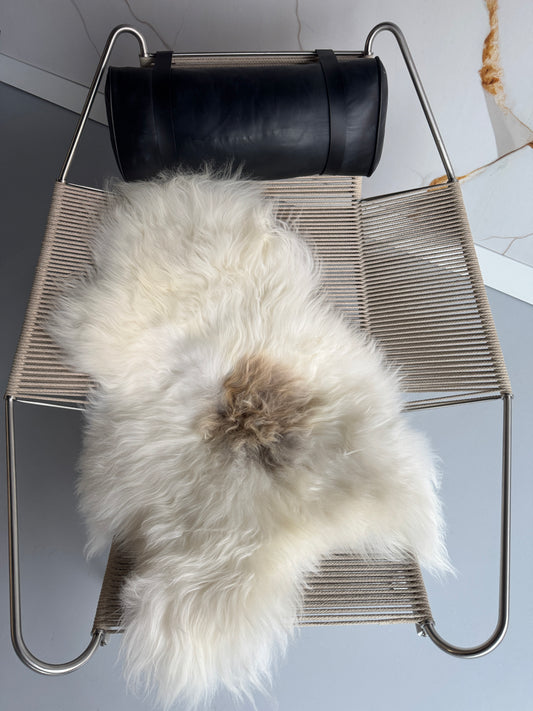 ONE OF A KIND Long wool White with pale Beige spot Icelandic Sheepskin