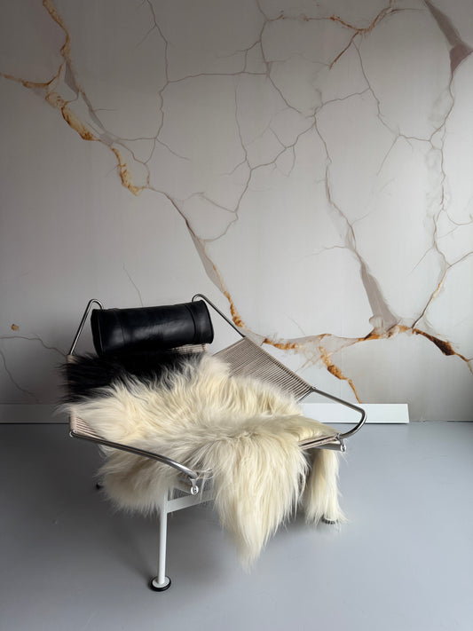 ONE OF A KIND XL Long wool White with Black Top Icelandic Sheepskin