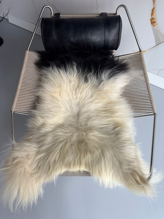 ONE OF A KIND XL Long wool White with Black Top Icelandic Sheepskin