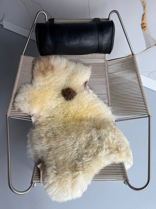 ONE OF A KIND Welsh Long wool Cream-Yellow with single brown Spot Sheepskin