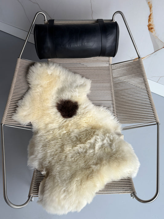 ONE OF A KIND Welsh Long wool Cream with single brown Spot Sheepskin