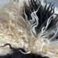 White and Black Spotted Curly Icelandic Sheepskin Chair Pad
