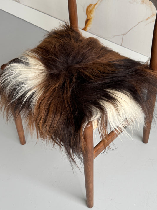 Rusty Brown and White Spotted Icelandic Sheepskin Chair Pad