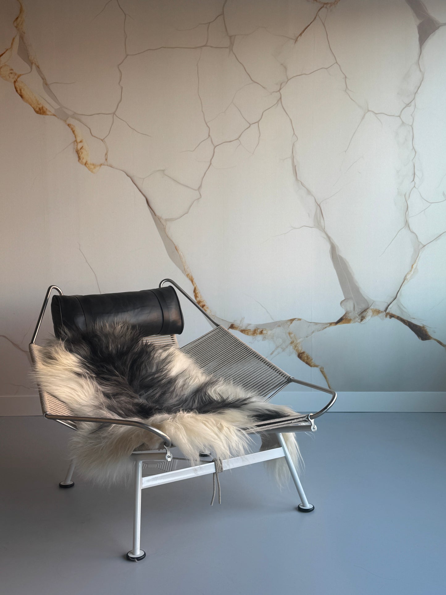 ONE OF A KIND Long wool White with Grey Locks Icelandic Sheepskin