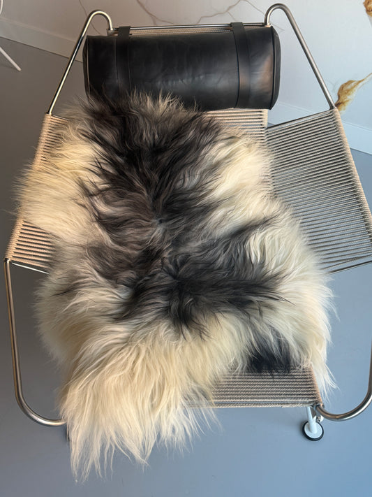 ONE OF A KIND Long wool White with Grey Locks Icelandic Sheepskin