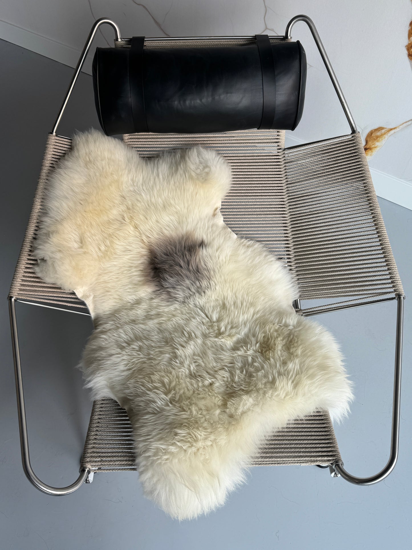 ONE OF A KIND Welsh Long wool Cream with single Grey Spot Sheepskin