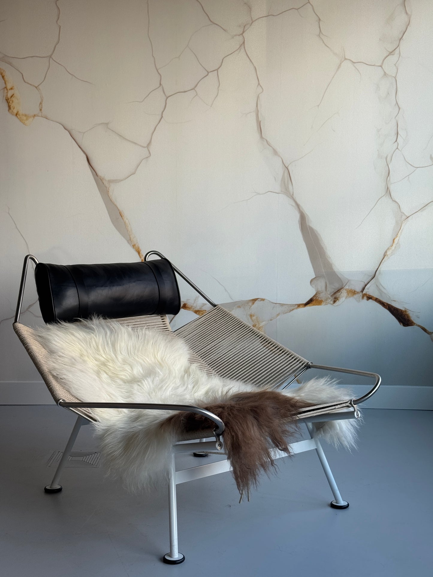 ONE OF A KIND Large White Long wool Icelandic Sheepskin with Light Brown Spot