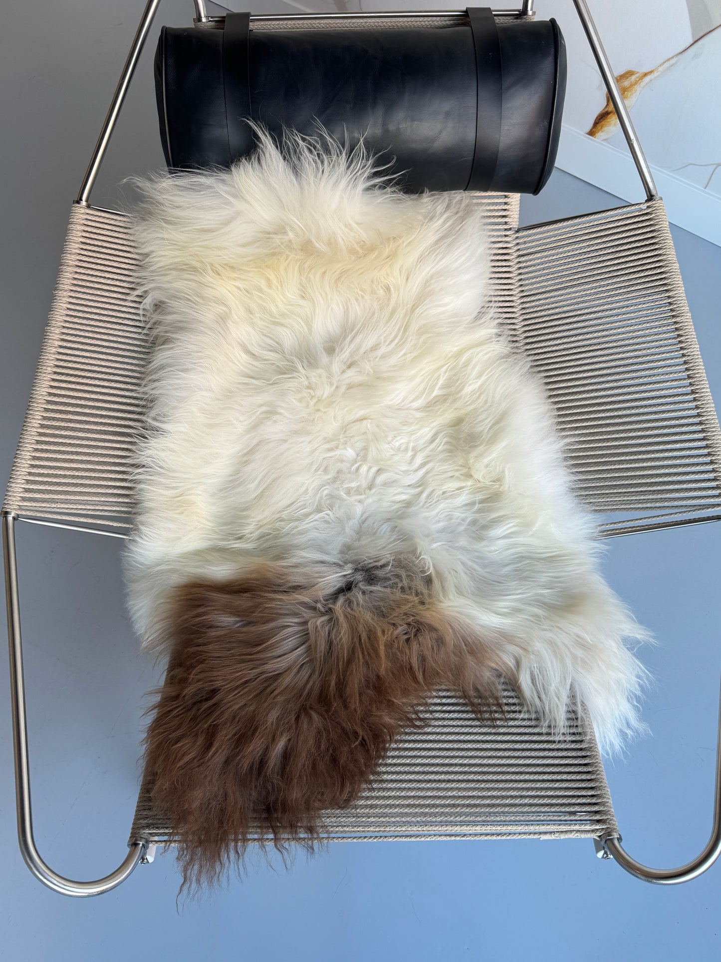 ONE OF A KIND Large White Long wool Icelandic Sheepskin with Light Brown Spot
