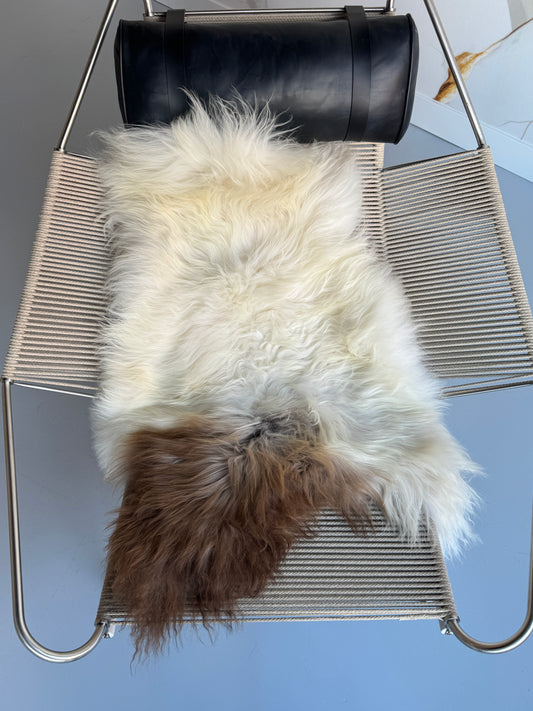ONE OF A KIND Large White Long wool Icelandic Sheepskin with Light Brown Spot