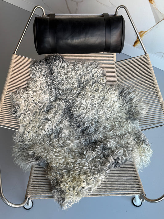 ONE OF A KIND Gotland Long Wool White/Grey Mix Sheepskin