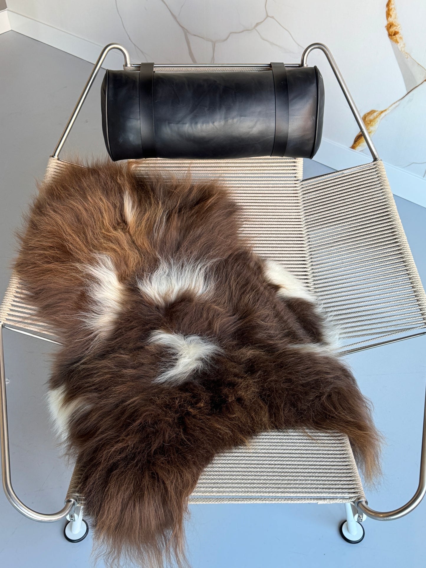 ONE OF A KIND Medium Brown with White Spots Icelandic Sheepskin