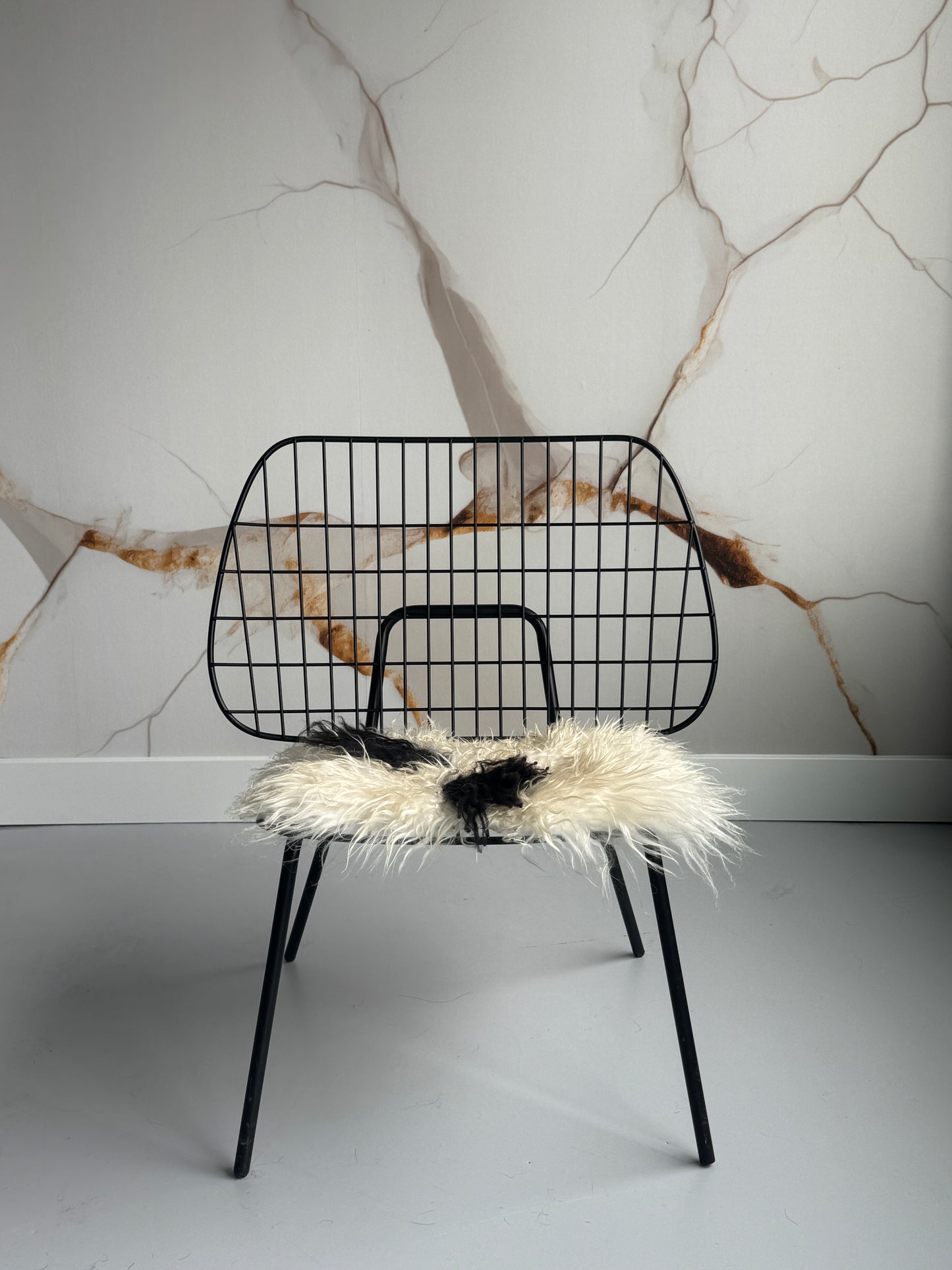 B Grade Black/White Curly Icelandic Sheepskin Chair Pad