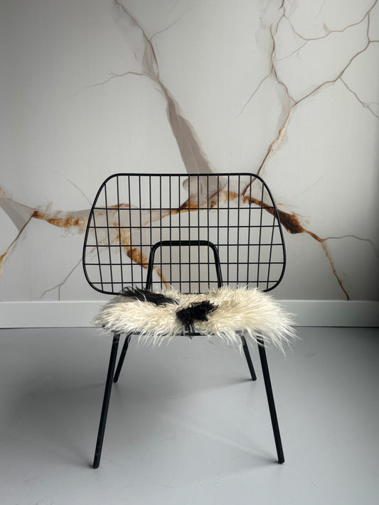 B Grade Black/White Curly Icelandic Sheepskin Chair Pad