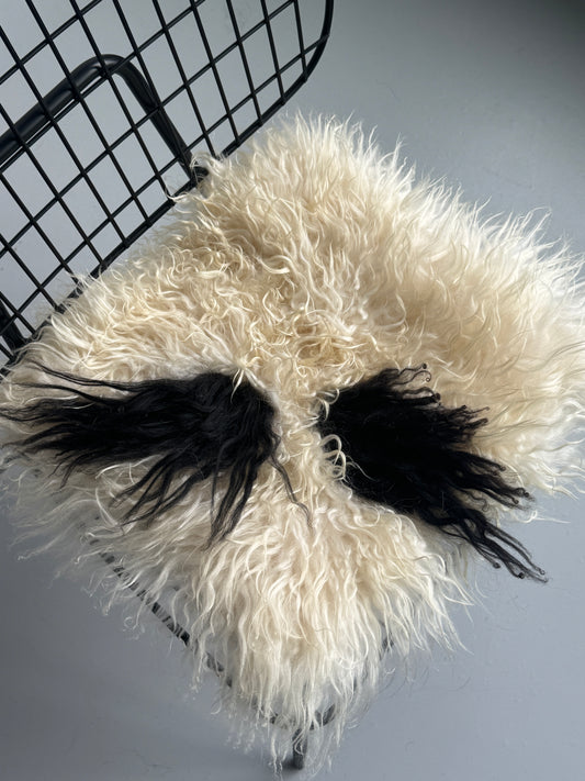 B Grade Black/White Curly Icelandic Sheepskin Chair Pad