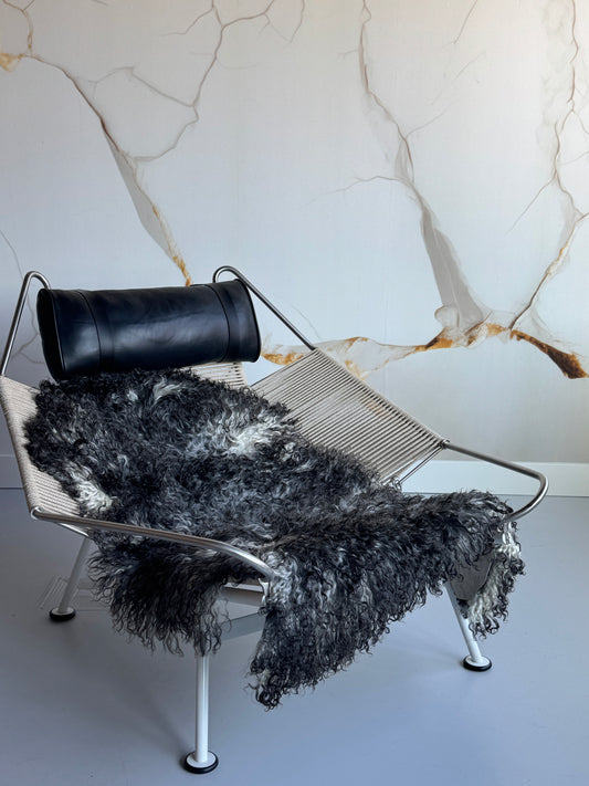 ONE OF A KIND Gotland Long Wool White/Black Mix Sheepskin