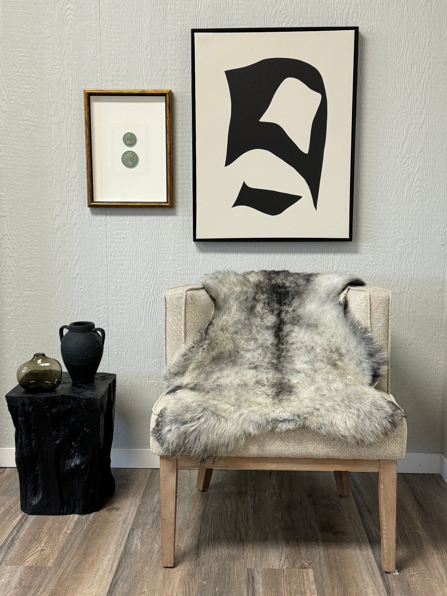 ONE OF A KIND Small Icelandic Shorn Black and White Sheepskin