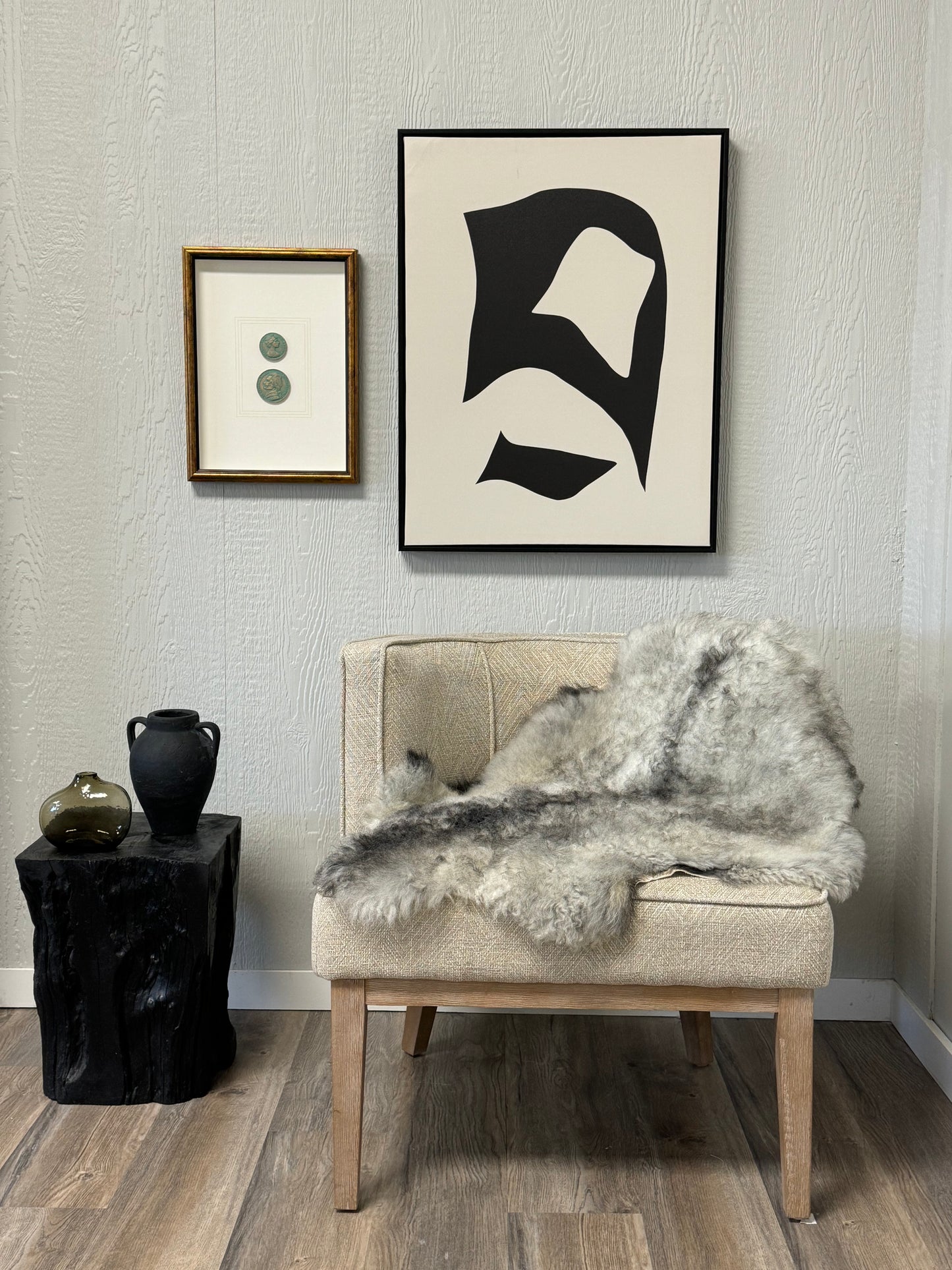 ONE OF A KIND Small Icelandic Shorn Black and White Sheepskin