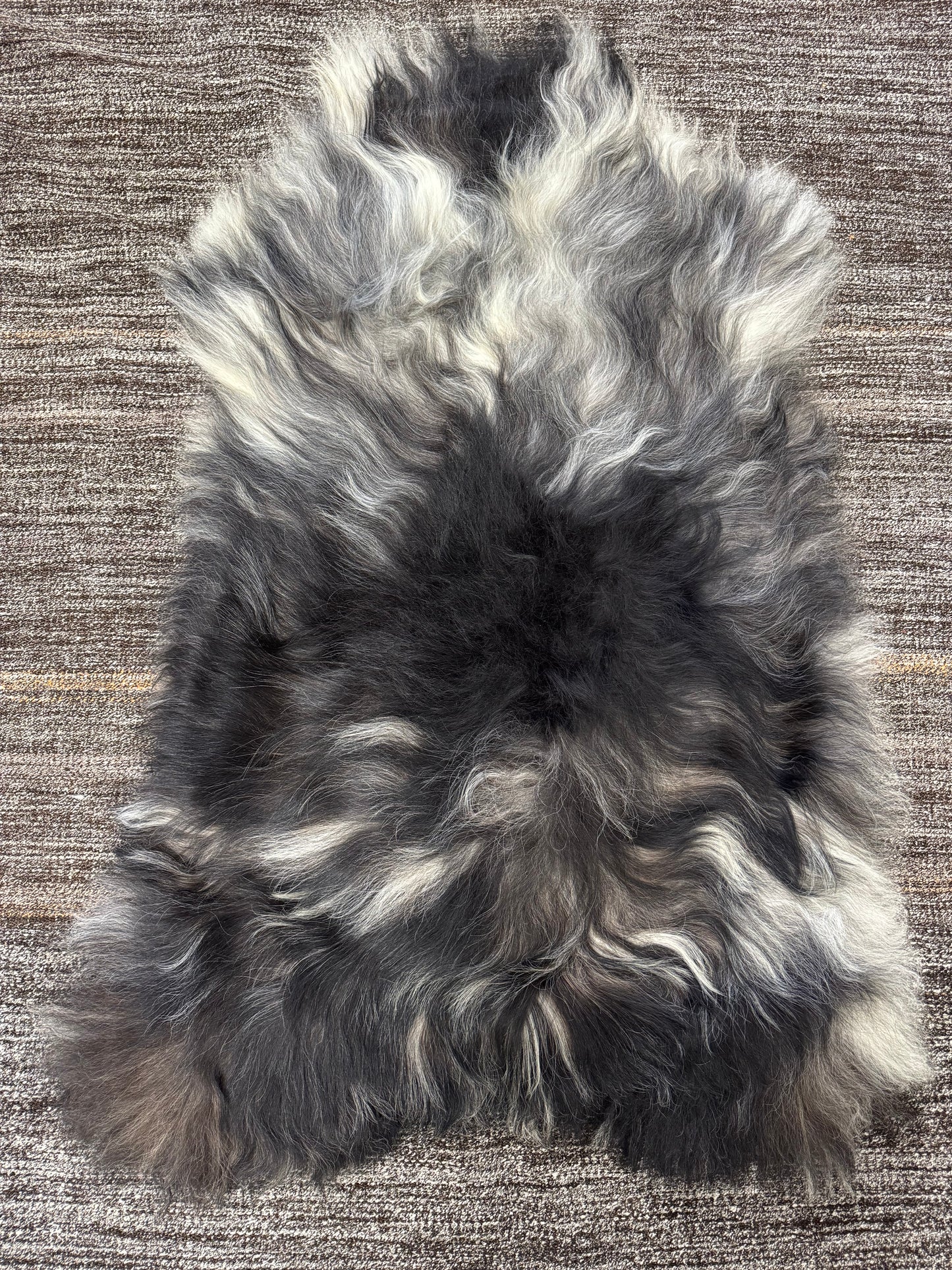 ONE OF A KIND XL Long Wool Icelandic Sheepskin in Black/White/Grey