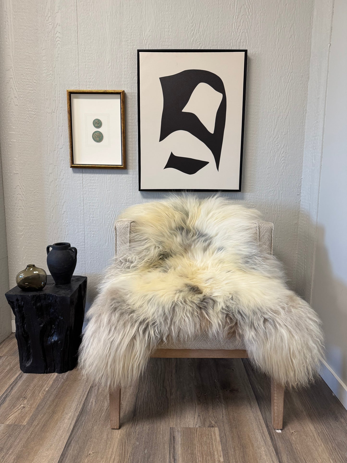 ONE OF A KIND Long Wool Icelandic Sheepskin in Light Natural Grey, Spotted