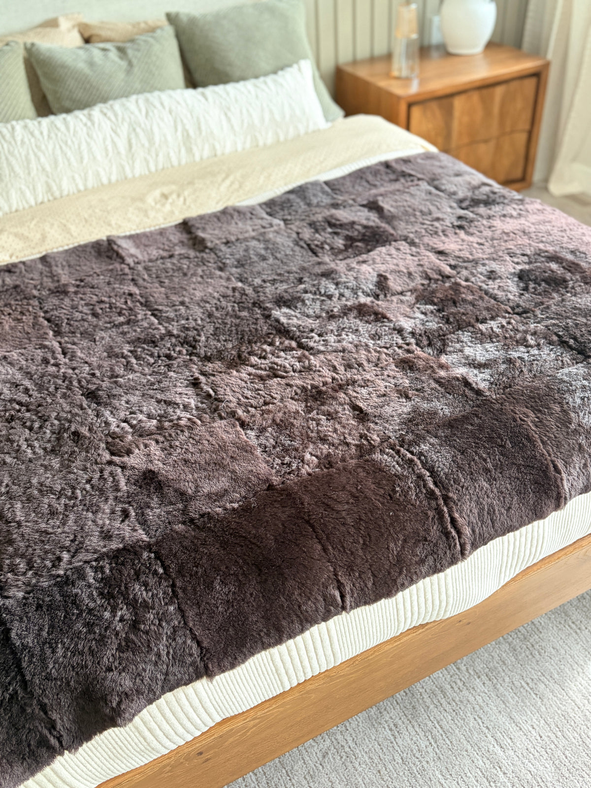 Double Face Icelandic Sheepskin Blanket in Coffee