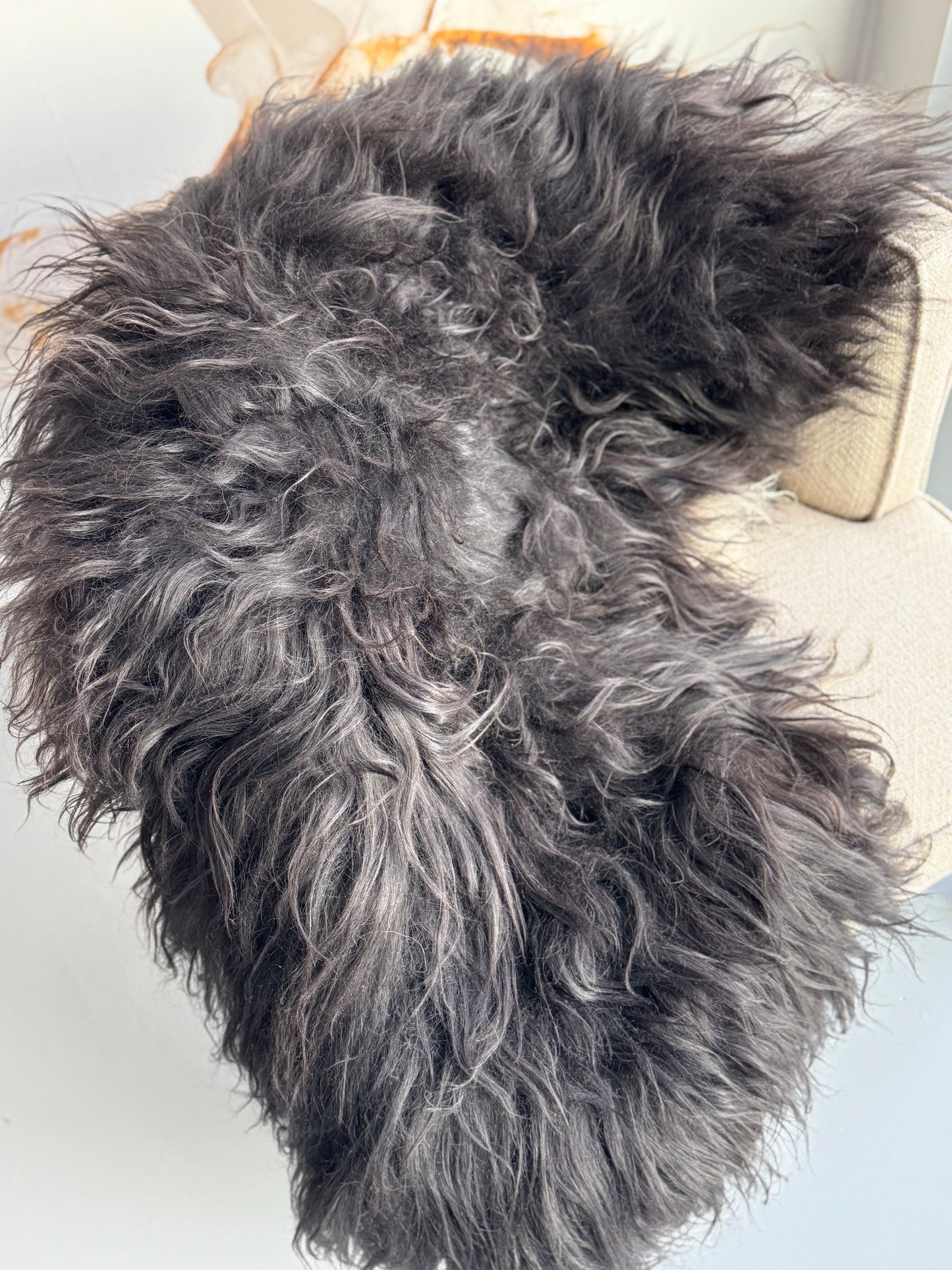 B Grade Black Long Wool Icelandic Sheepskin