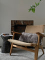 Rectangular Shorn Taupe Icelandic Sheepskin Pillow Cover - Black Sheep (White Light)