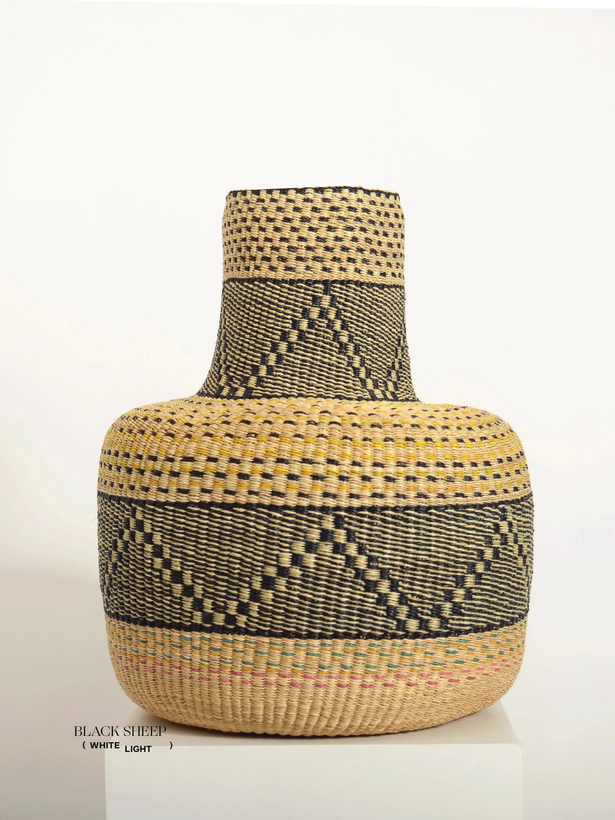 Large Ghana Bolga 'Linka' Basket  NATURAL + BLACK - Black Sheep (White Light)