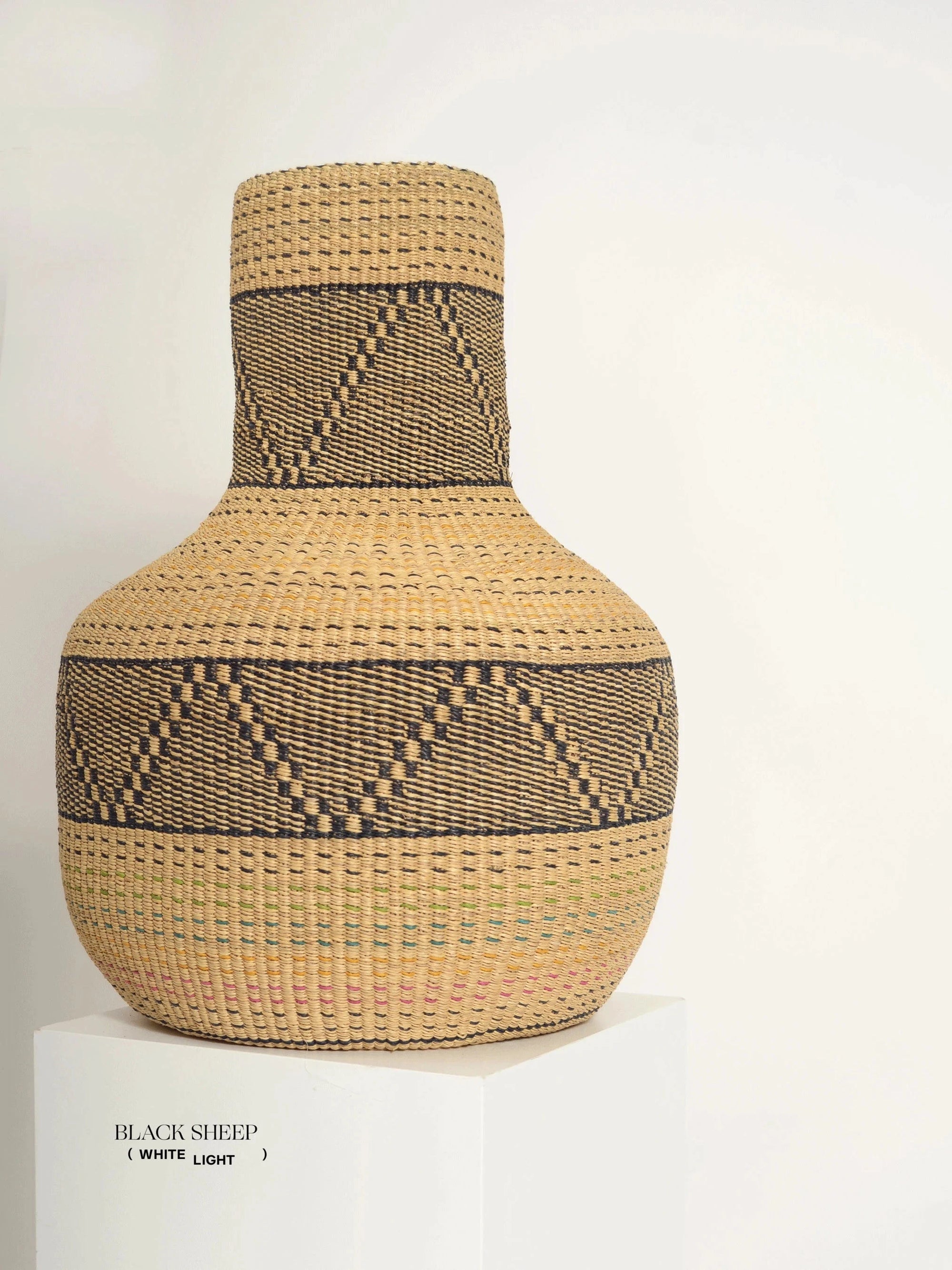 Large Ghana Bolga 'Linka' Basket  NATURAL + BLACK - Black Sheep (White Light)