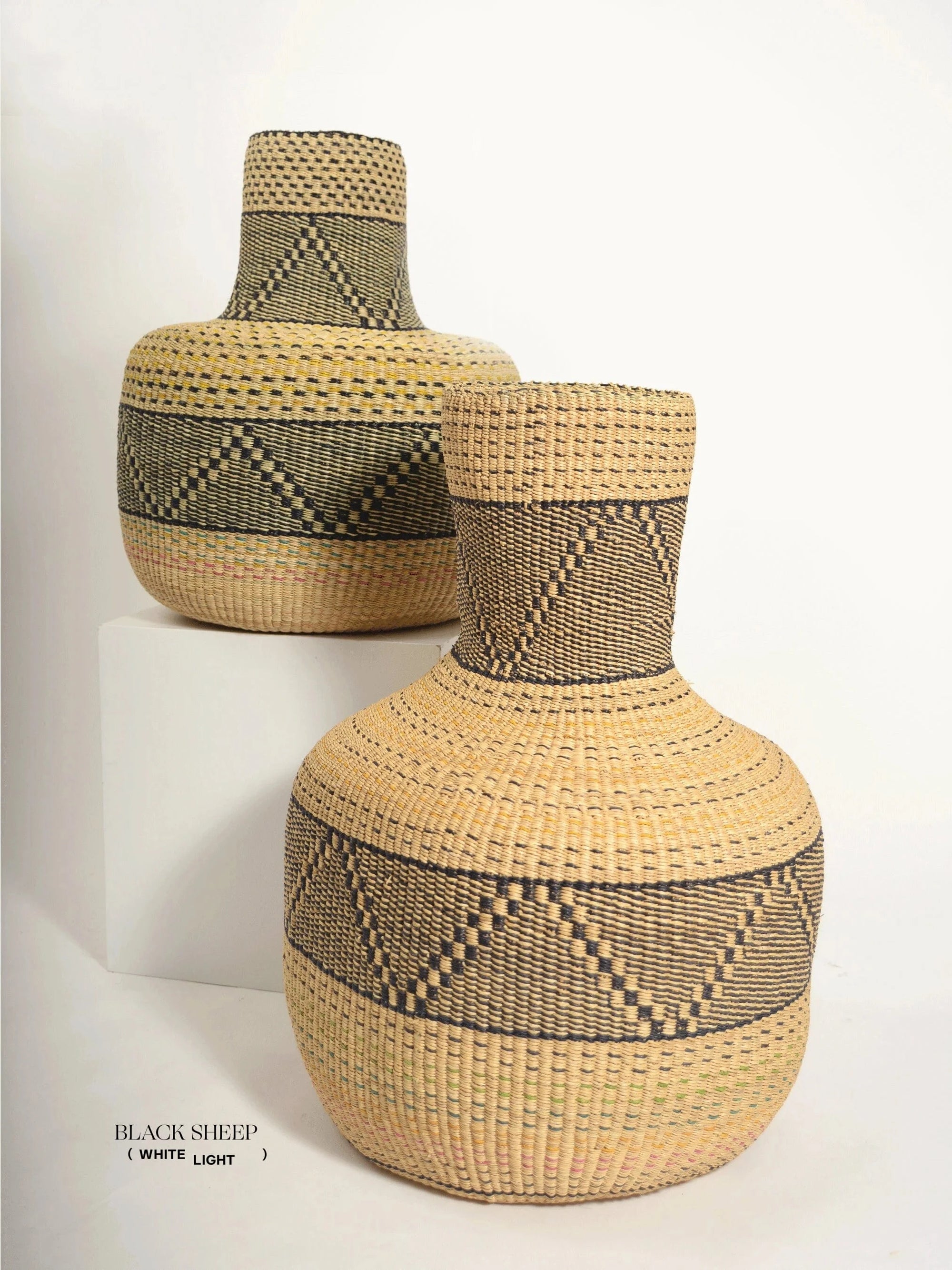 Large Ghana Bolga 'Linka' Basket  NATURAL + BLACK - Black Sheep (White Light)