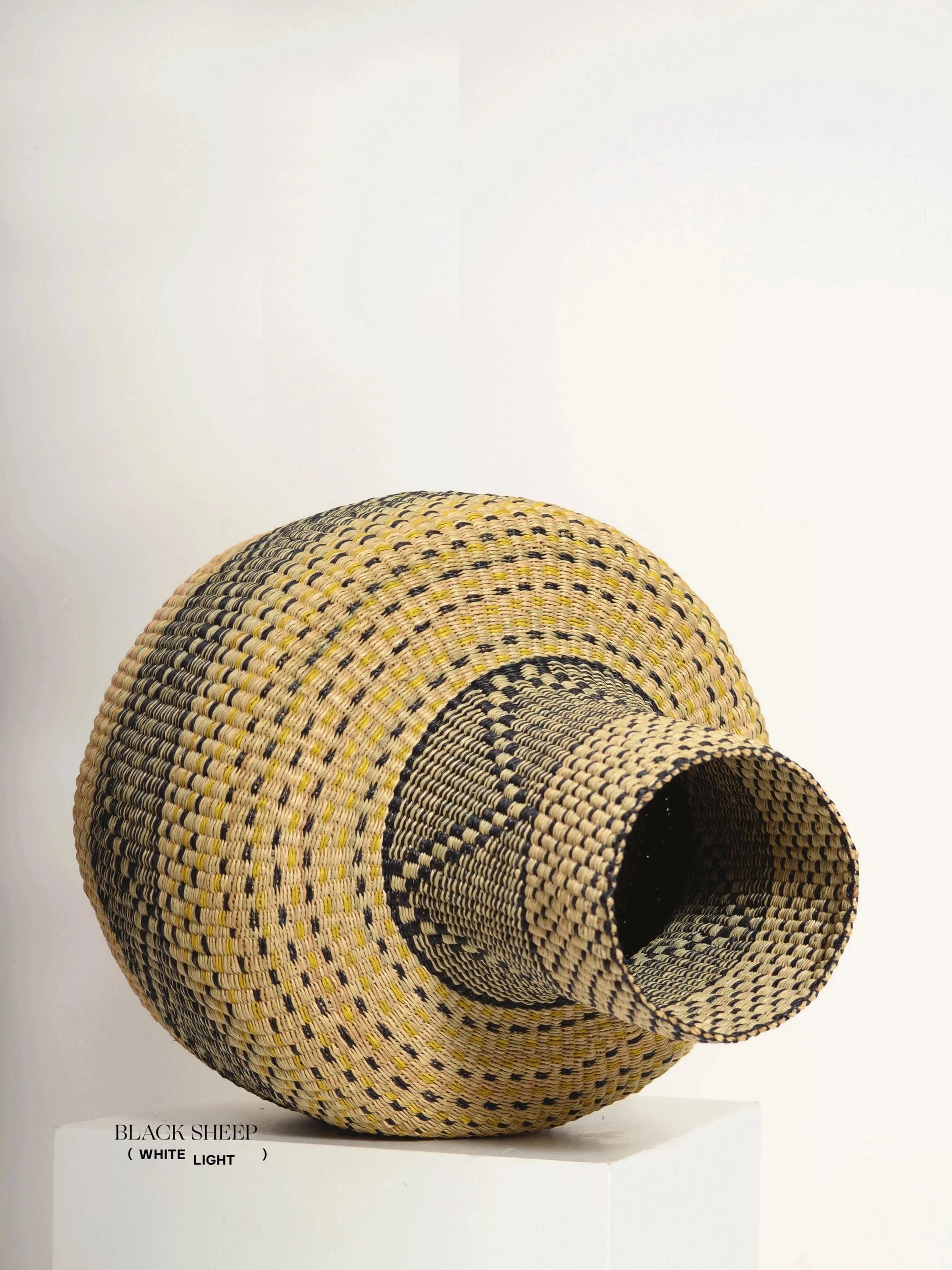 Large Ghana Bolga 'Linka' Basket  NATURAL + BLACK - Black Sheep (White Light)