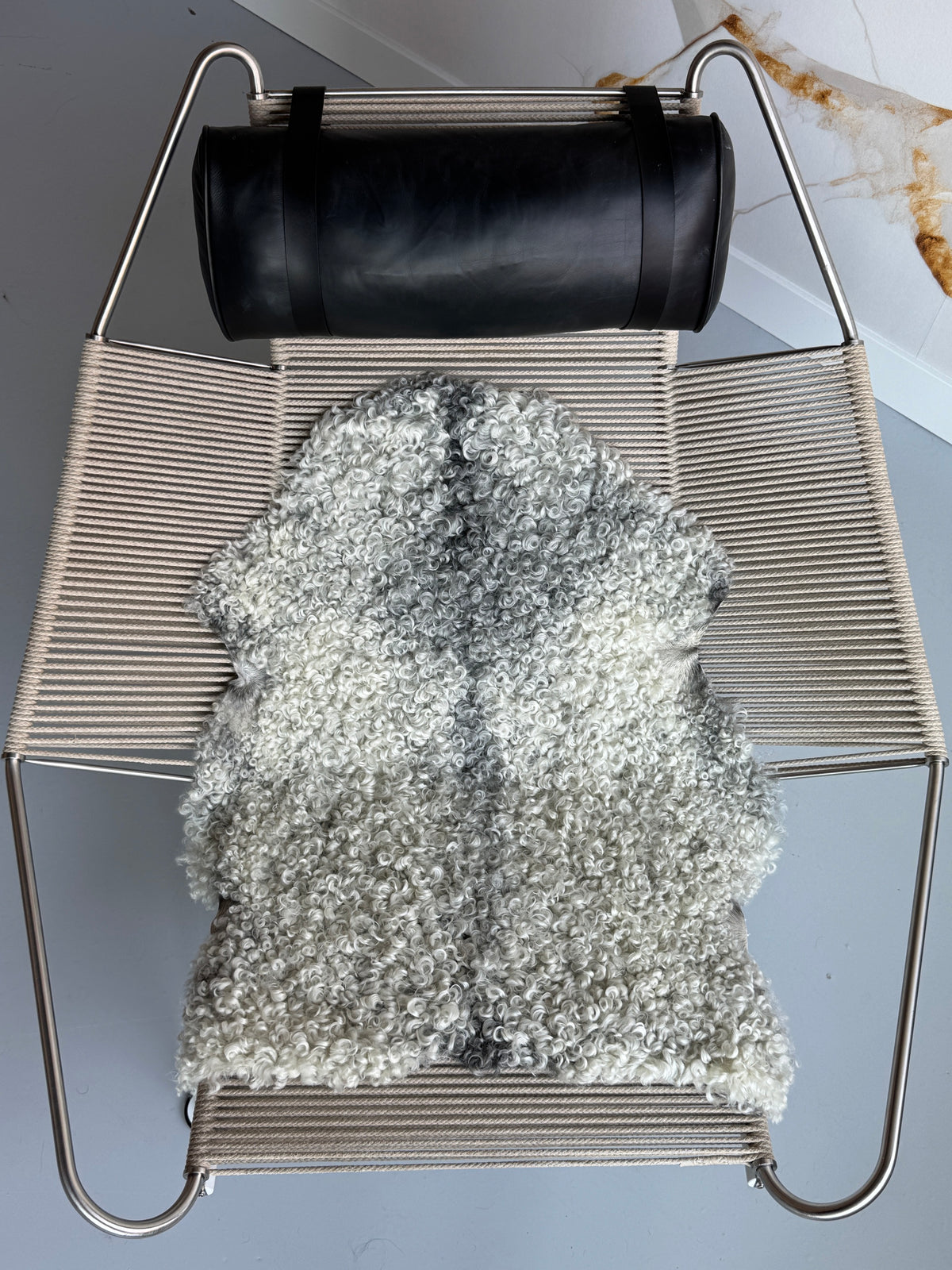 ONE OF A KIND Medium White Wool with Grey Gotland Sheepskin
