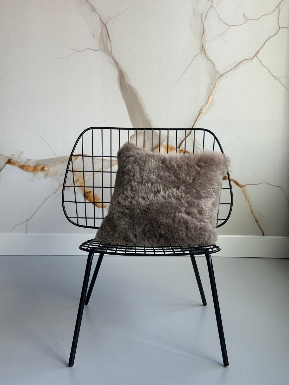 B Grade Square Taupe Black Icelandic Sheepskin Pillow Cover