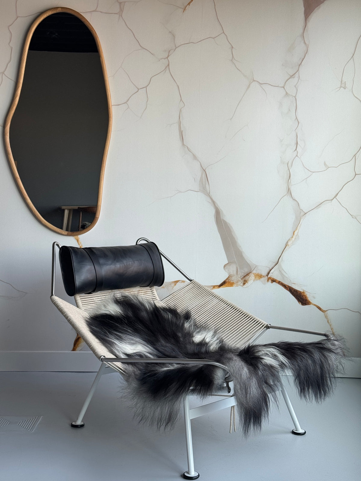 ONE OF A KIND Black Icelandic Sheepskin with white locks