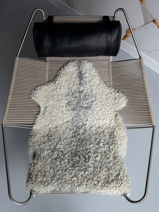 ONE OF A KIND White Medium Wool Gotland Sheepskin with baby grey