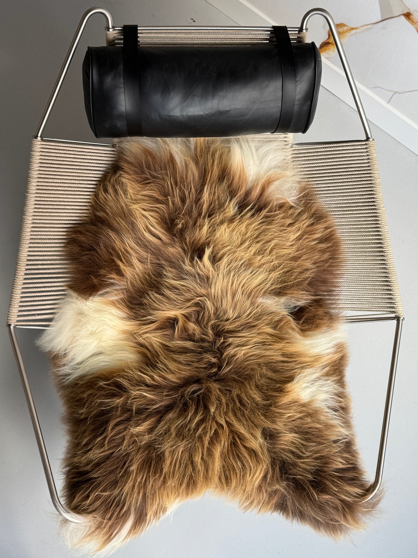 ONE OF A KIND Natural Brown with White Splashes Icelandic Sheepskin