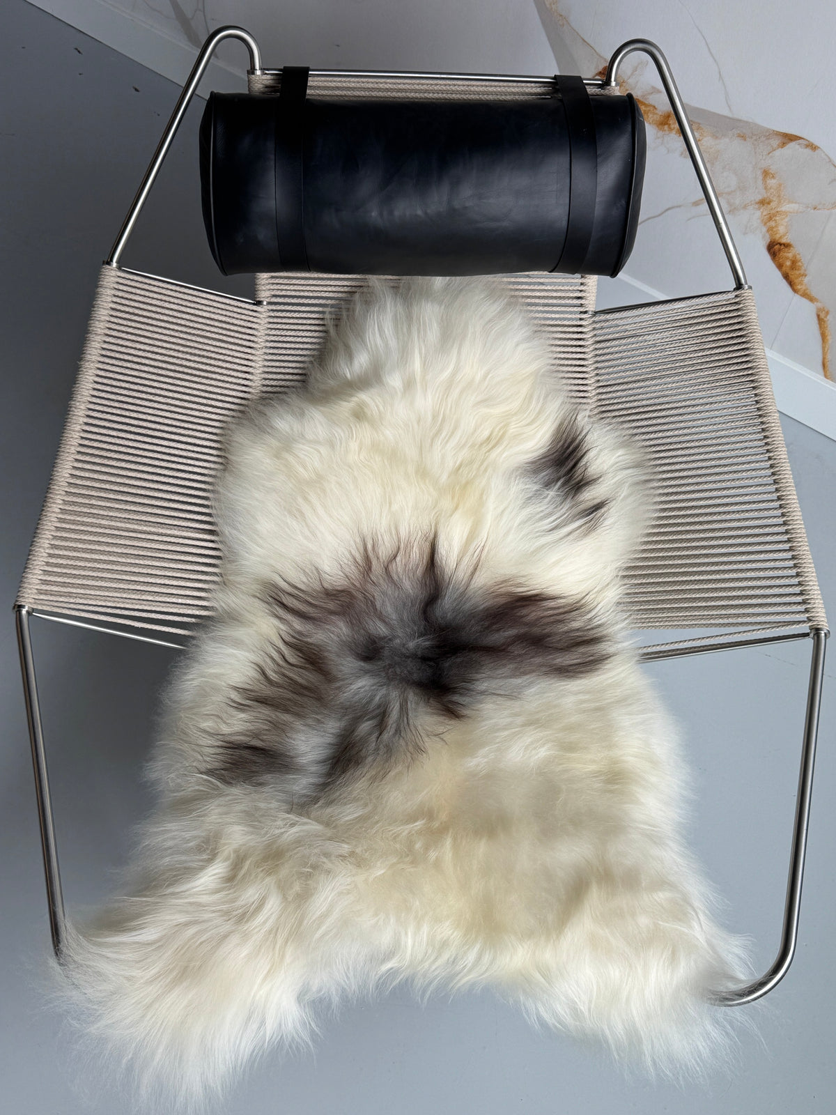 ONE OF A KIND White/Grey/Brown Spots Icelandic Sheepskin