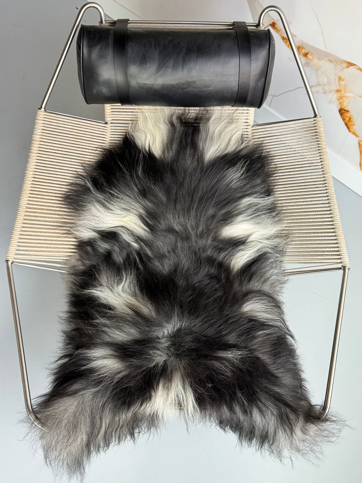 ONE OF A KIND Black Icelandic Sheepskin with white locks