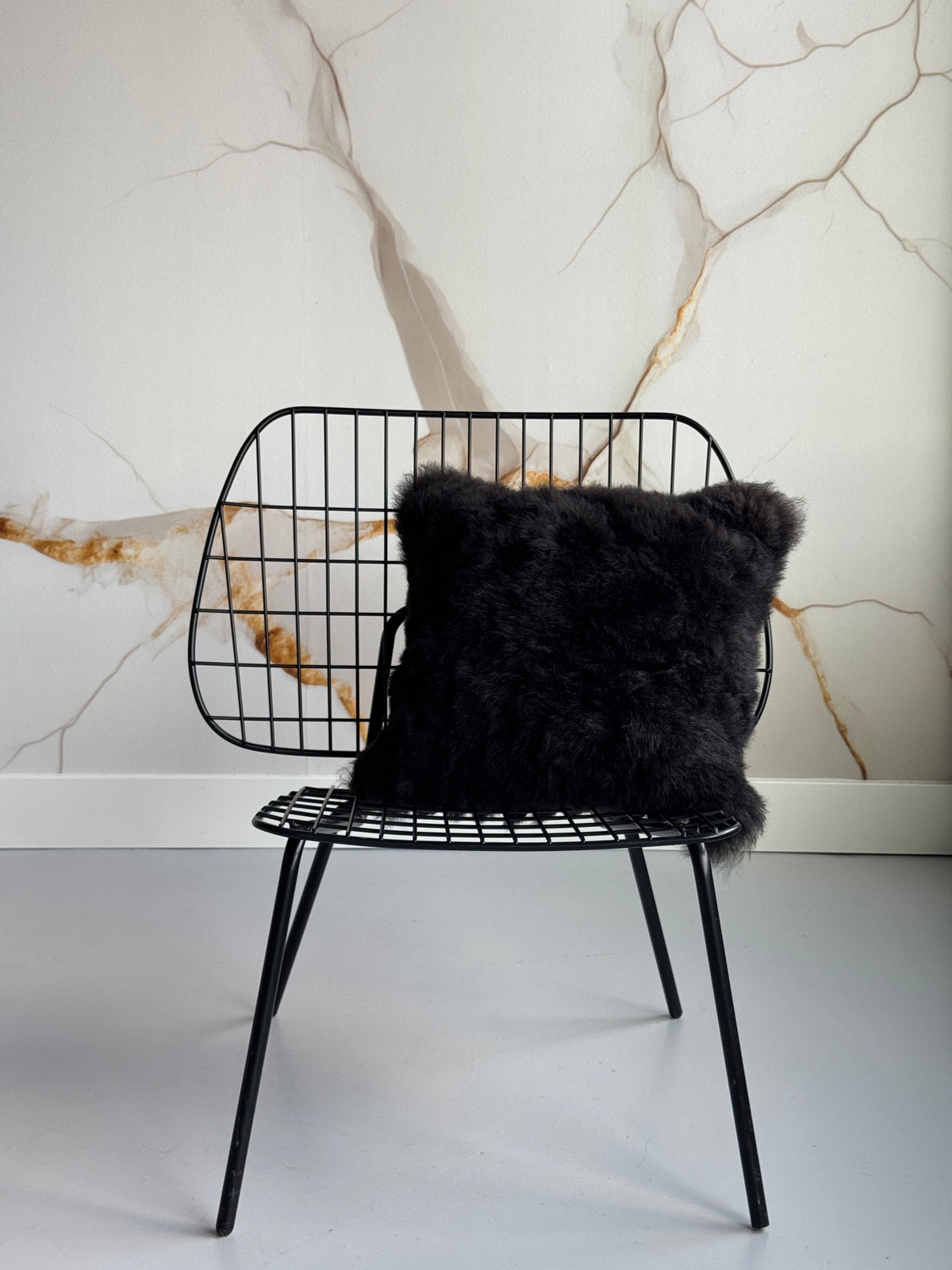 B Grade Square Shorn Black Icelandic Sheepskin Pillow Cover