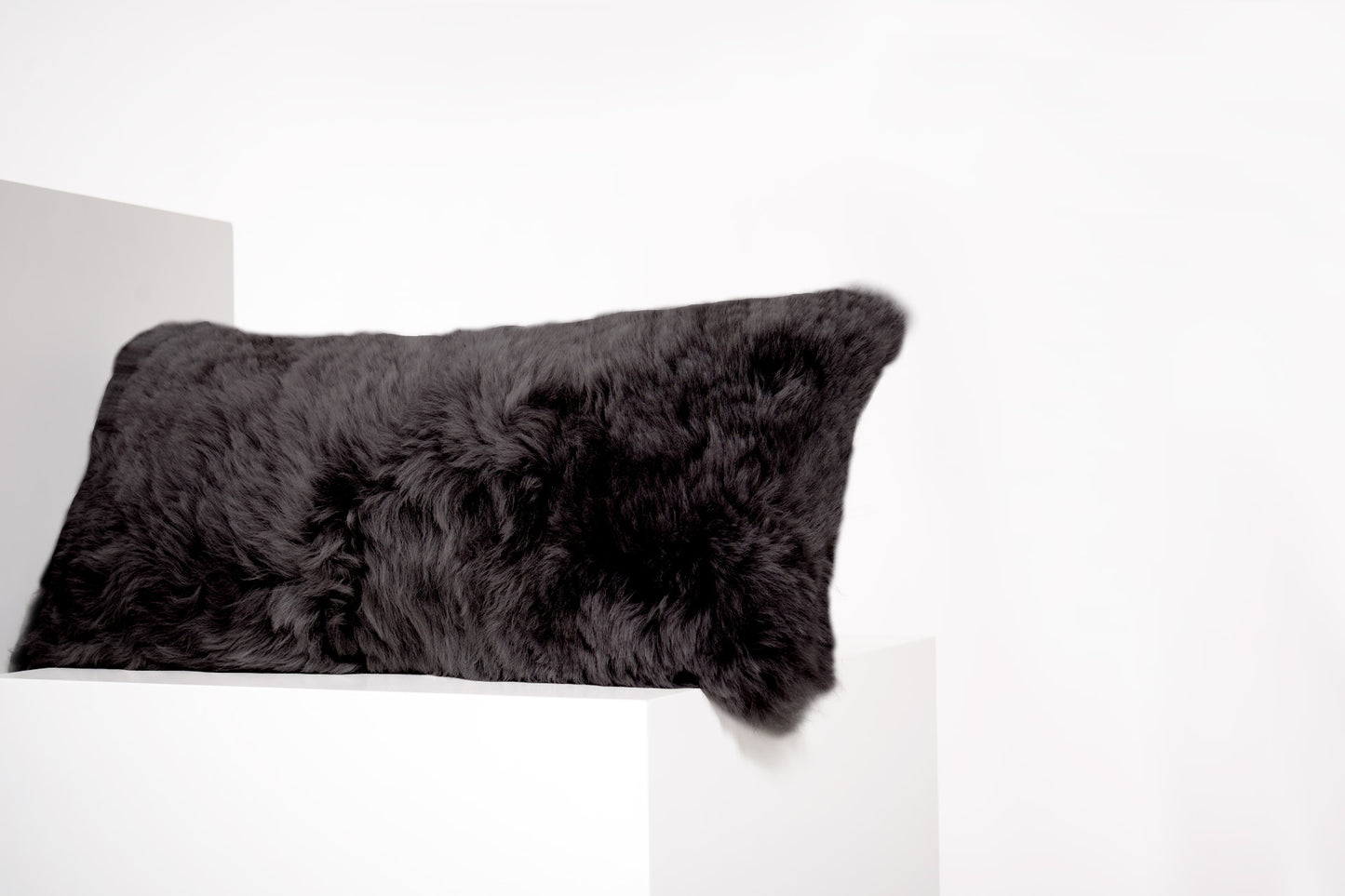 Rectangular Shorn Black Icelandic Sheepskin Pillow Cover - Black Sheep (White Light)
