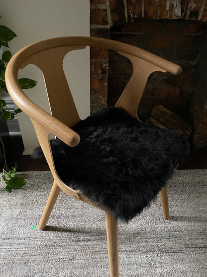 Shorn Black Icelandic Sheepskin Chair Pad - Black Sheep (White Light)