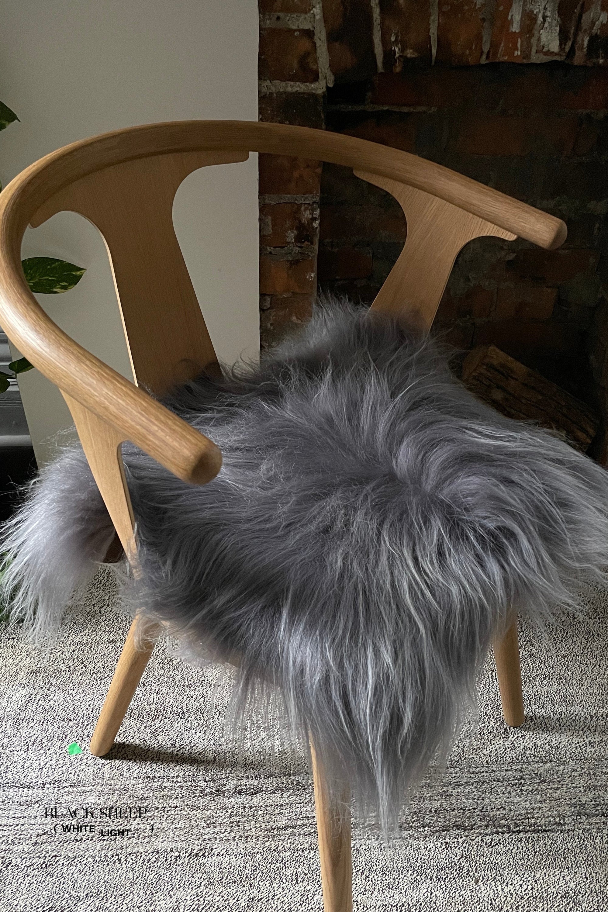 Silver Icelandic Sheepskin Chair Pad - Black Sheep (White Light)
