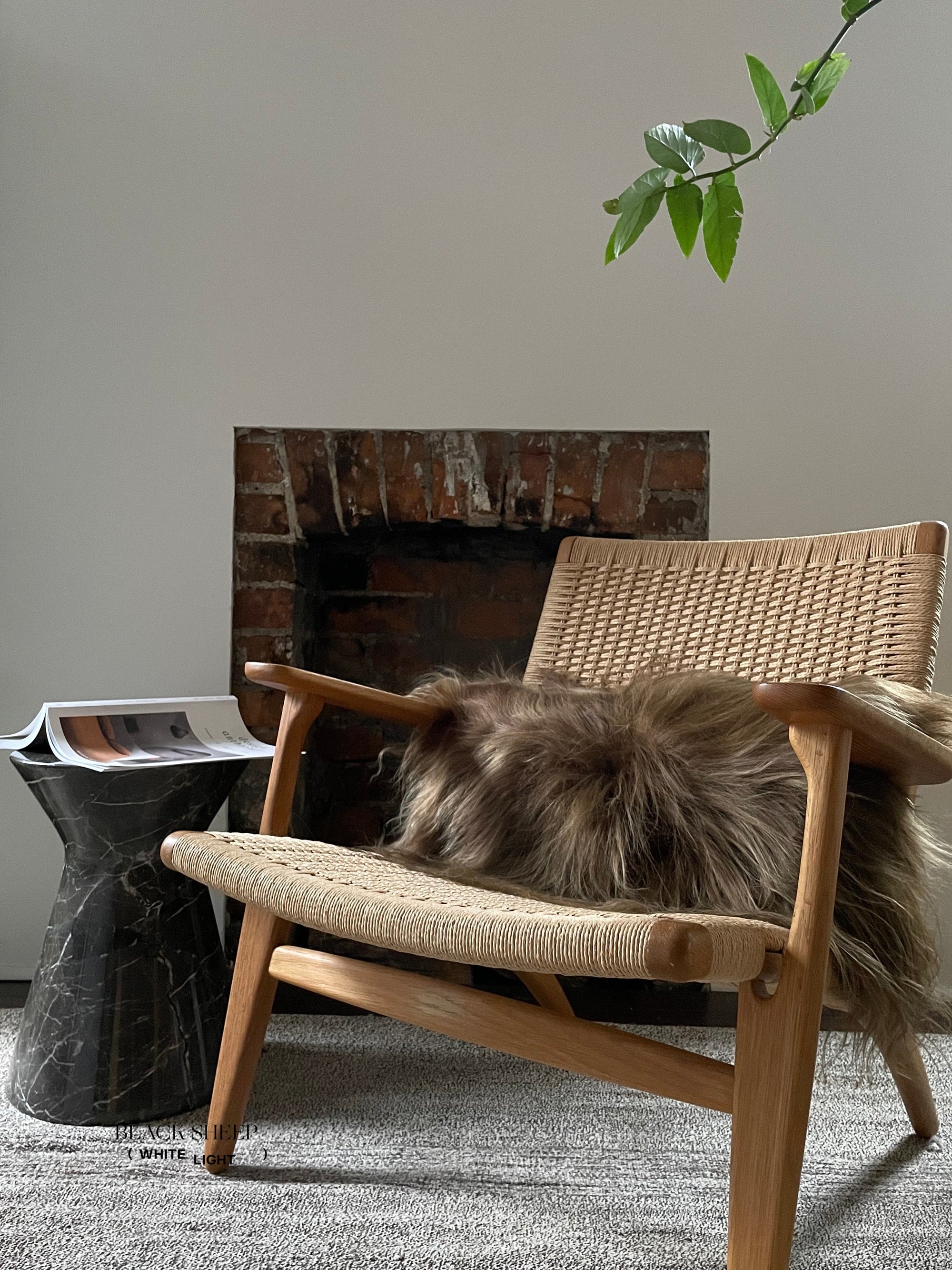 Rectangular Brown Icelandic Sheepskin Pillow Cover - Black Sheep (White Light)