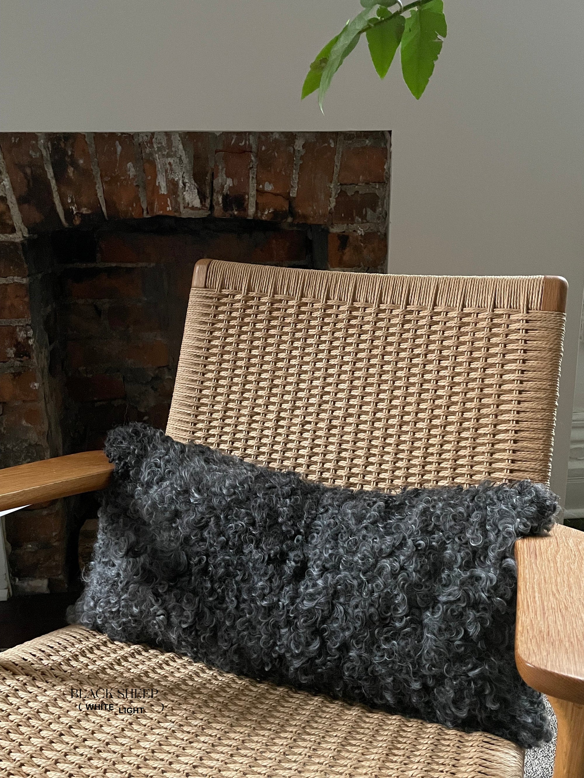 Rectangular Grey Gotland Sheepskin Pillow Cover - Black Sheep (White Light)