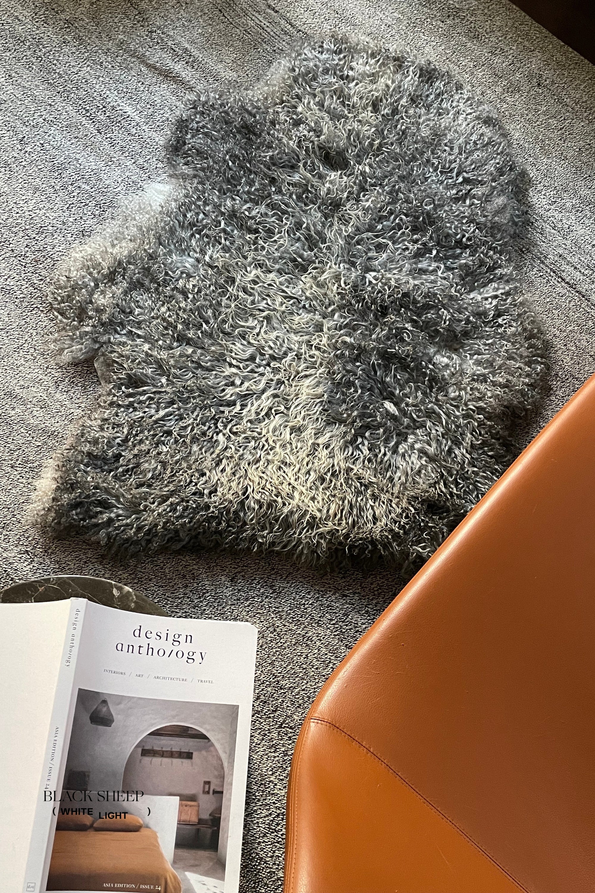 Grey Long Wool Gotland Sheepskin - Black Sheep (White Light)