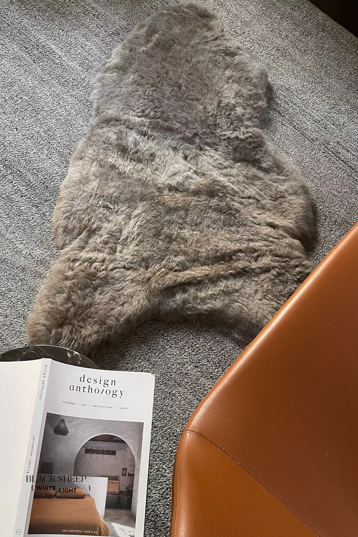 Shorn Taupe Icelandic Sheepskin - Black Sheep (White Light)