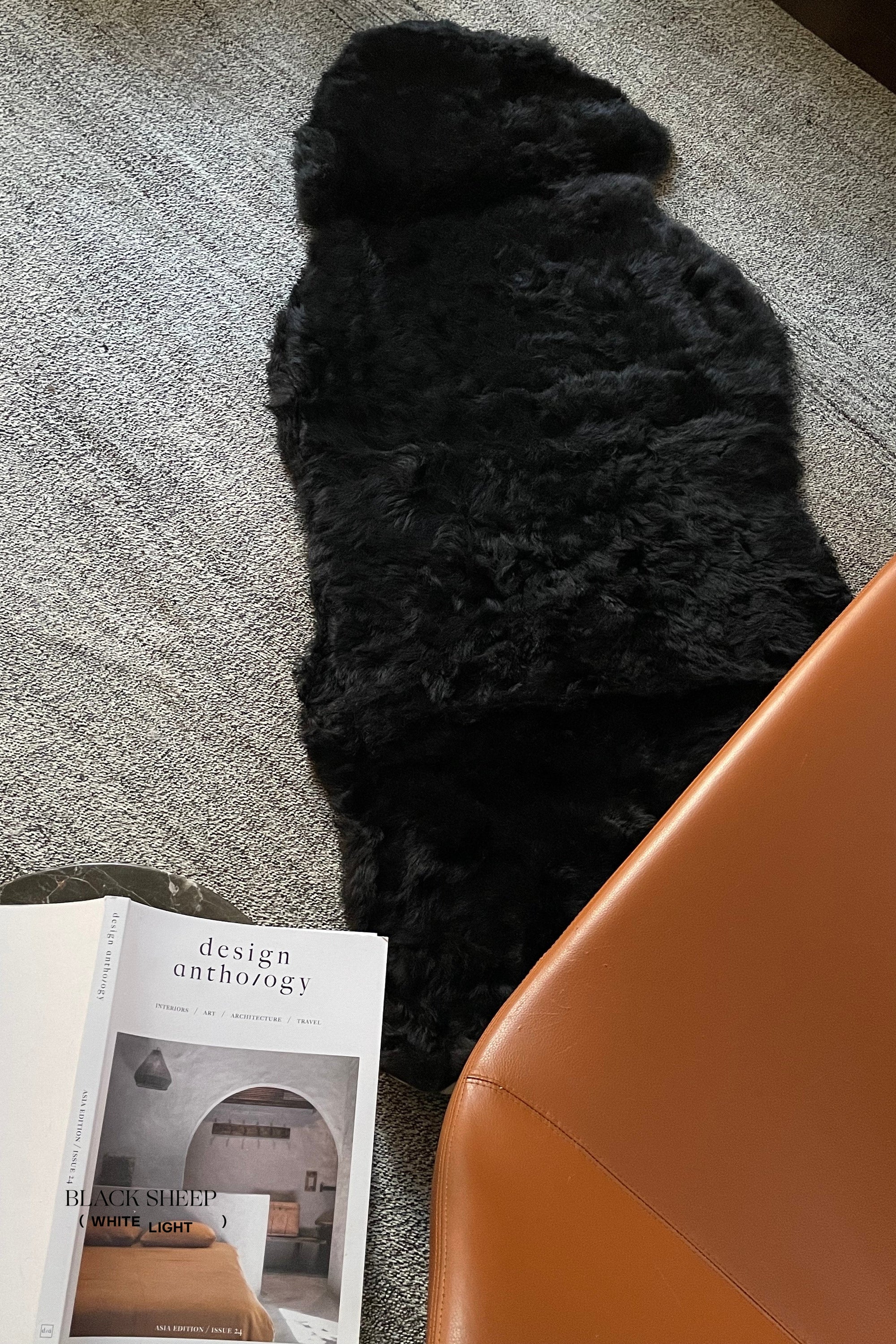 Shorn Black Double Icelandic Sheepskin - Black Sheep (White Light)