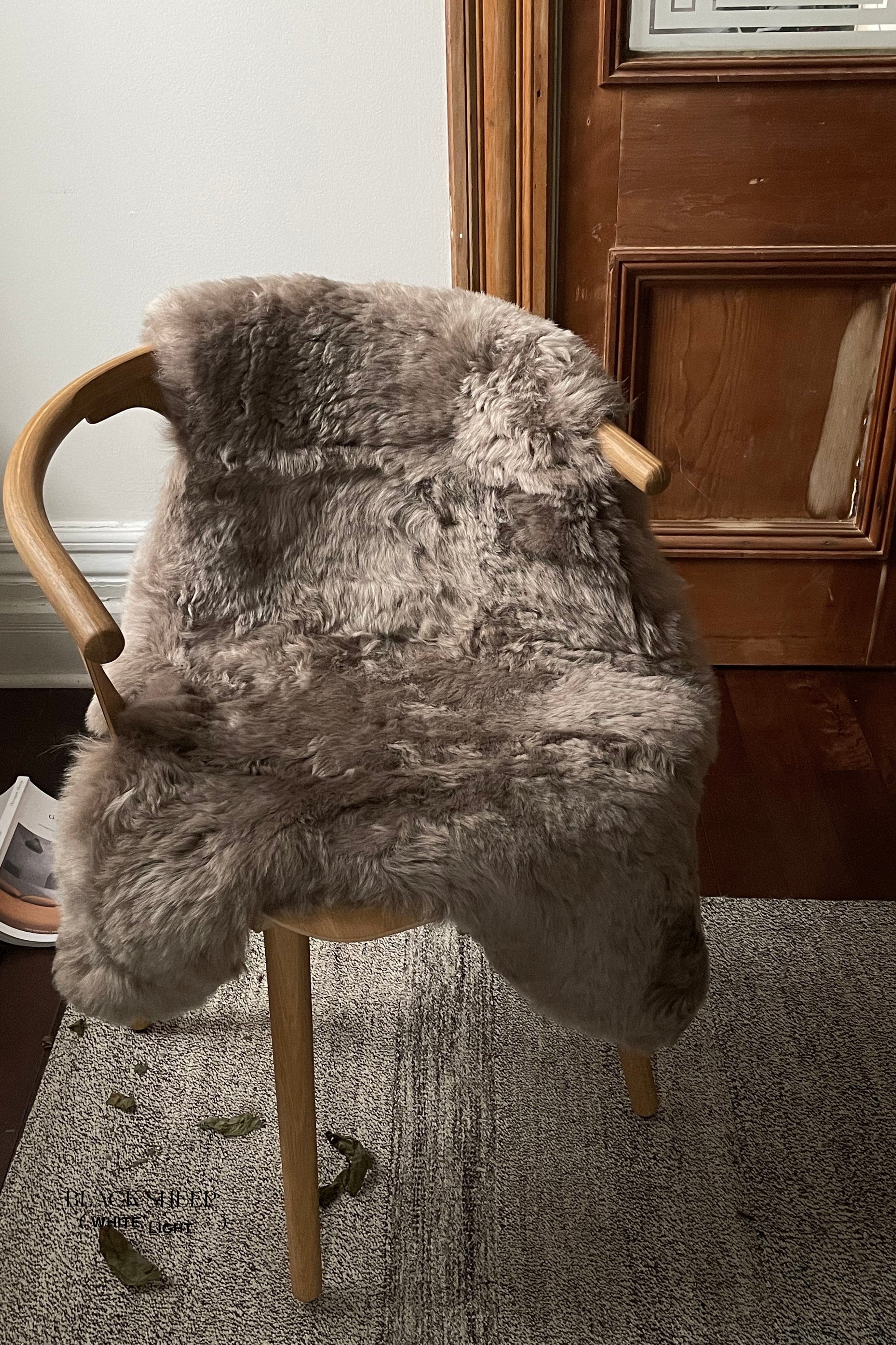Shorn Taupe Icelandic Sheepskin - Black Sheep (White Light)